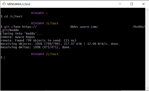 Git Bash repository cloning complete